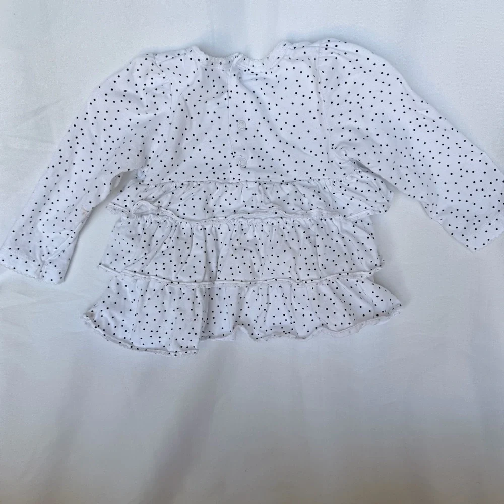 Carter's White Polka Dot Ruffle Top and Black Pants Set